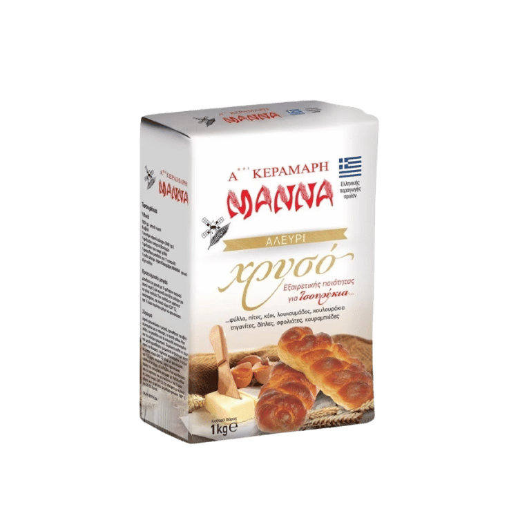 Mehl Alevri Chryso (1Kg) Manna von To Manna bei Araxxon - Hochwertiges griechisches Produkt. Mehl Alevri Chryso (1Kg) Manna από To Manna στο Araxxon - Αυθεντικό ελληνικό προϊόν.